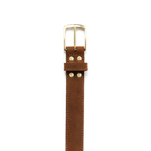 The Midtown Belt (Stitched) Square Dress Buckle - Nubuc Brown 1 3/8" (35mm)